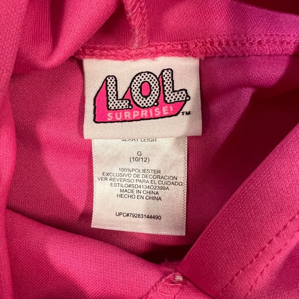 LOL Surprise Girls Pink Hooded Dress Diva Faux Denim Leopard Tulle Size 10/12